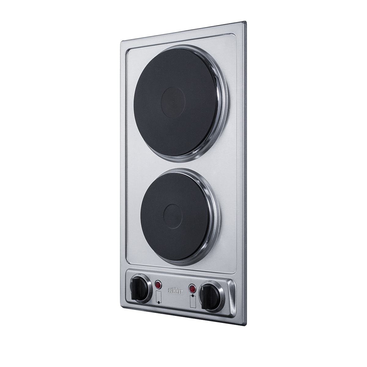 115V 2-burner electric cooktop in stainless steel with solid disk cast iron elements and a pre-installed cord with plug